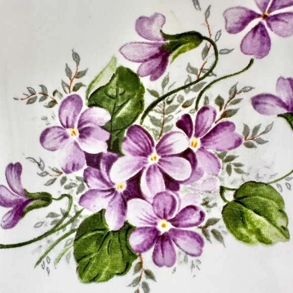 Vtg Kernewek Teapot w Lid English Bone China Hexagonal White w Purple Florals - Picture 2 of 9